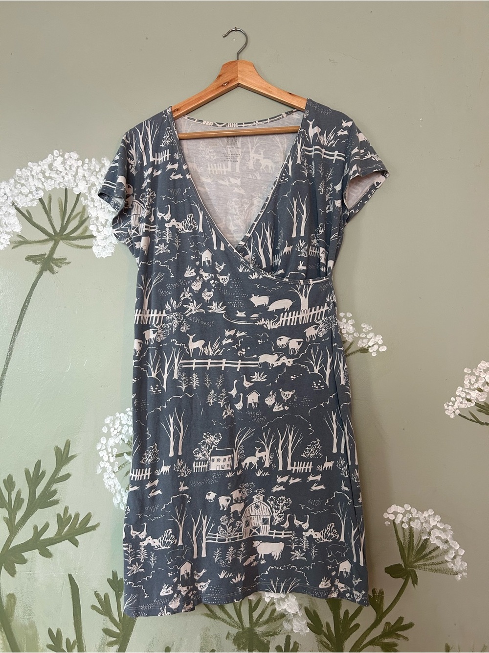 Winter Water factory Slate Blue Farmprint Wrap Dress